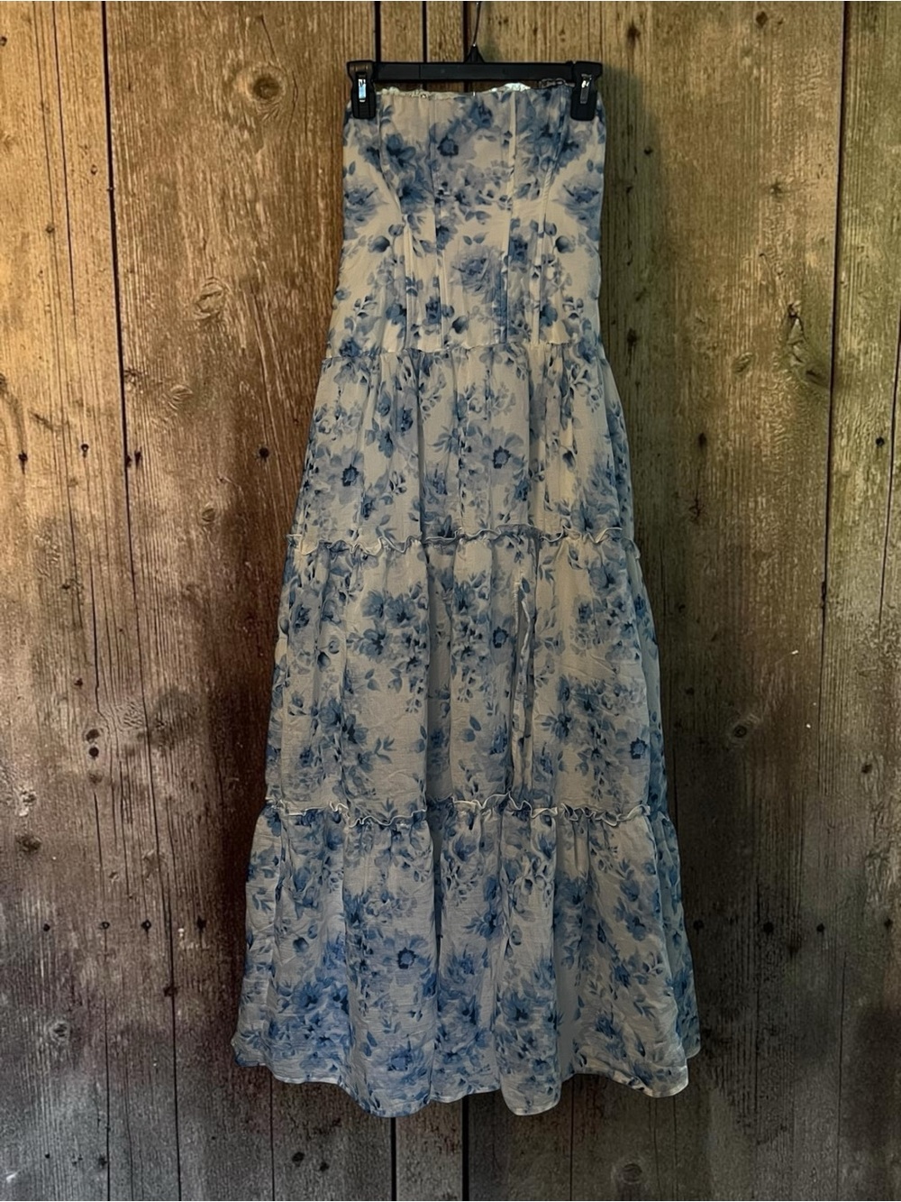 Women's Blue Floral Tiered Dress